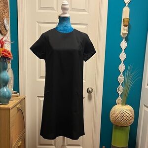 Black Shift Dress with Zipper Pockets